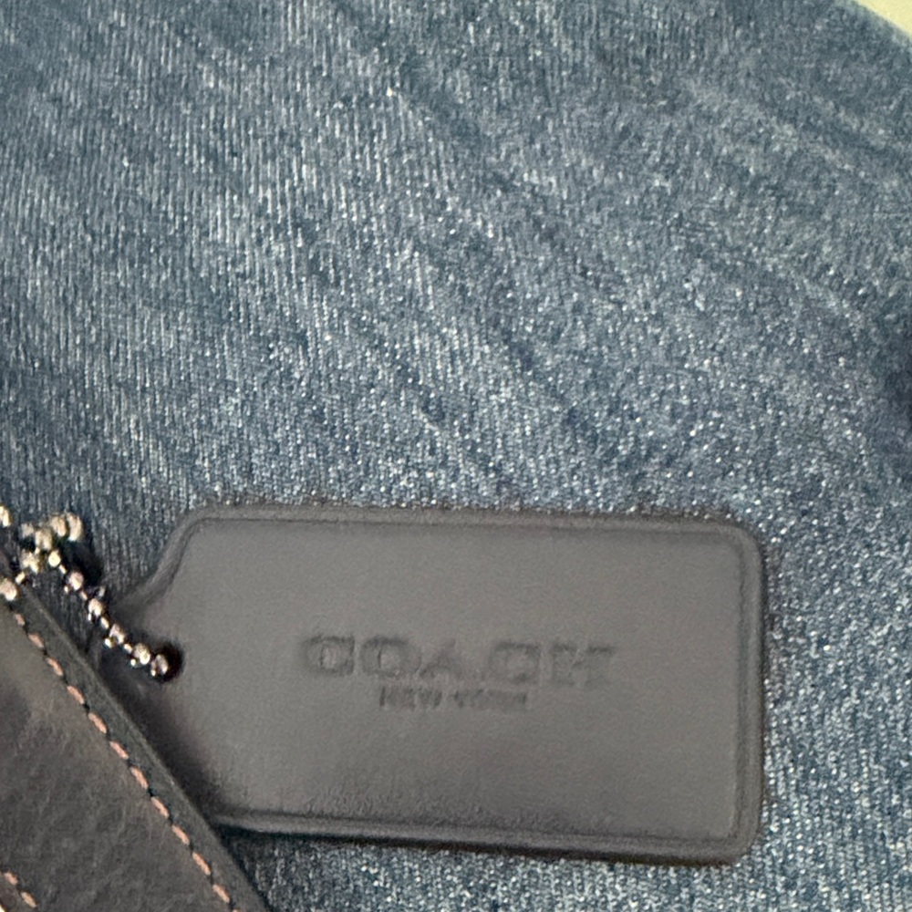 Coach Denim and Black Leather Drawstring Backpack - Picture 10 of 11